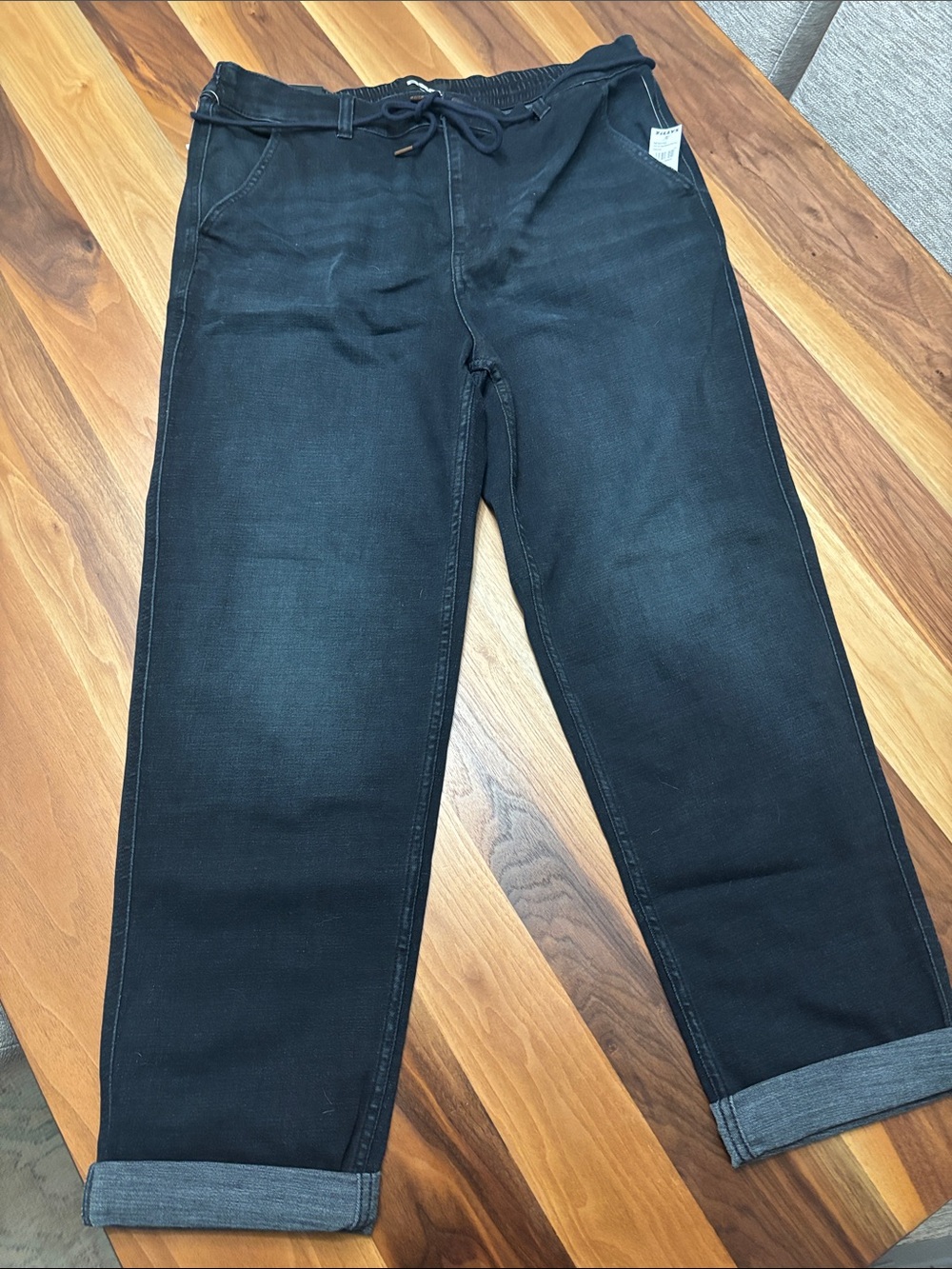 RSQ Men's Black Relaxed Drawstring Jeans with Roll Cuffs